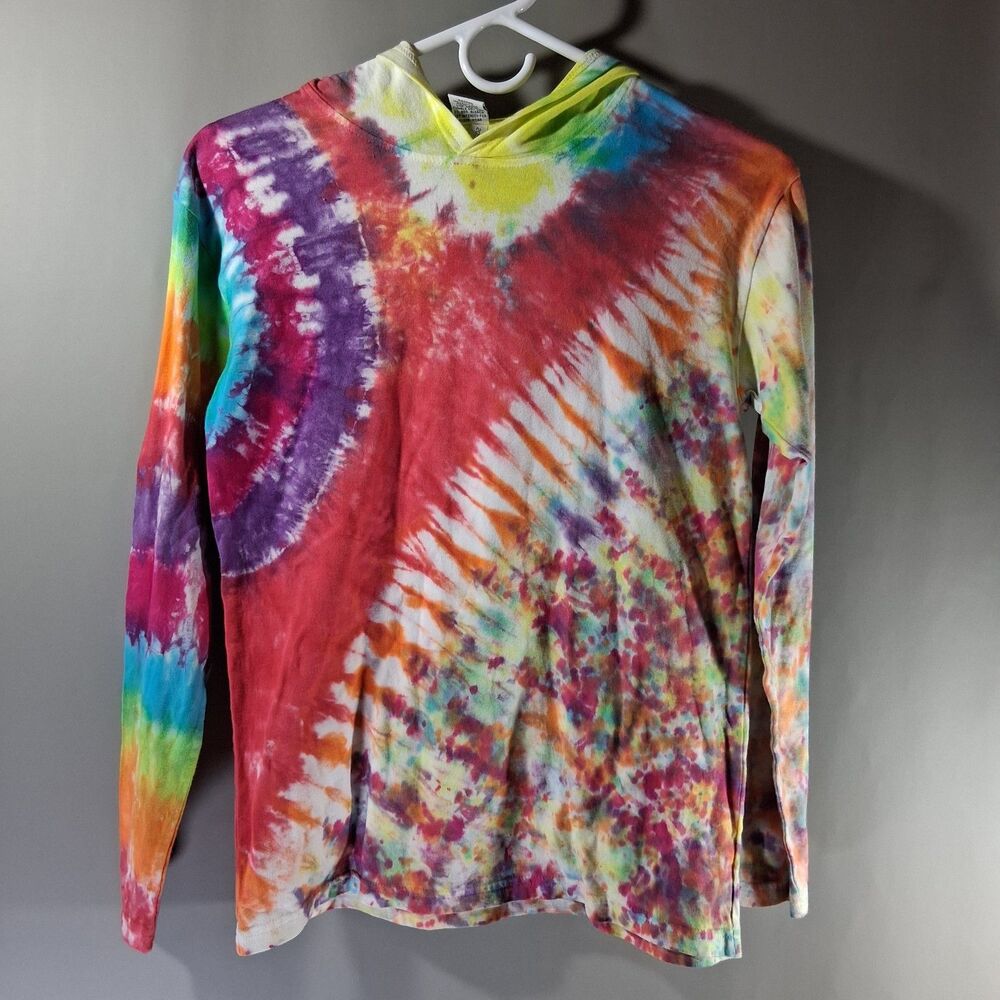 Dharma Trading Co. Tie Dye Hoodie Youth Large 14-16 Rainbow Spiral Long Sleeve